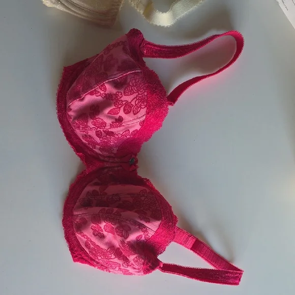 2 Fantasie Mae Hot Pink & Ivory Lace Underwire Bras - 30H US *Valentine's Sexy - Picture 6 of 16